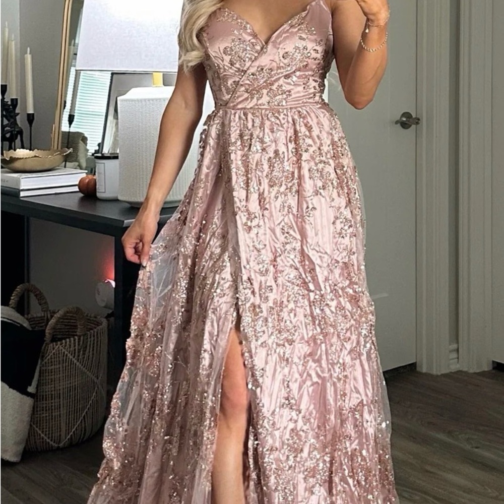 Embellished Strapless Blush Pink Evening Gown